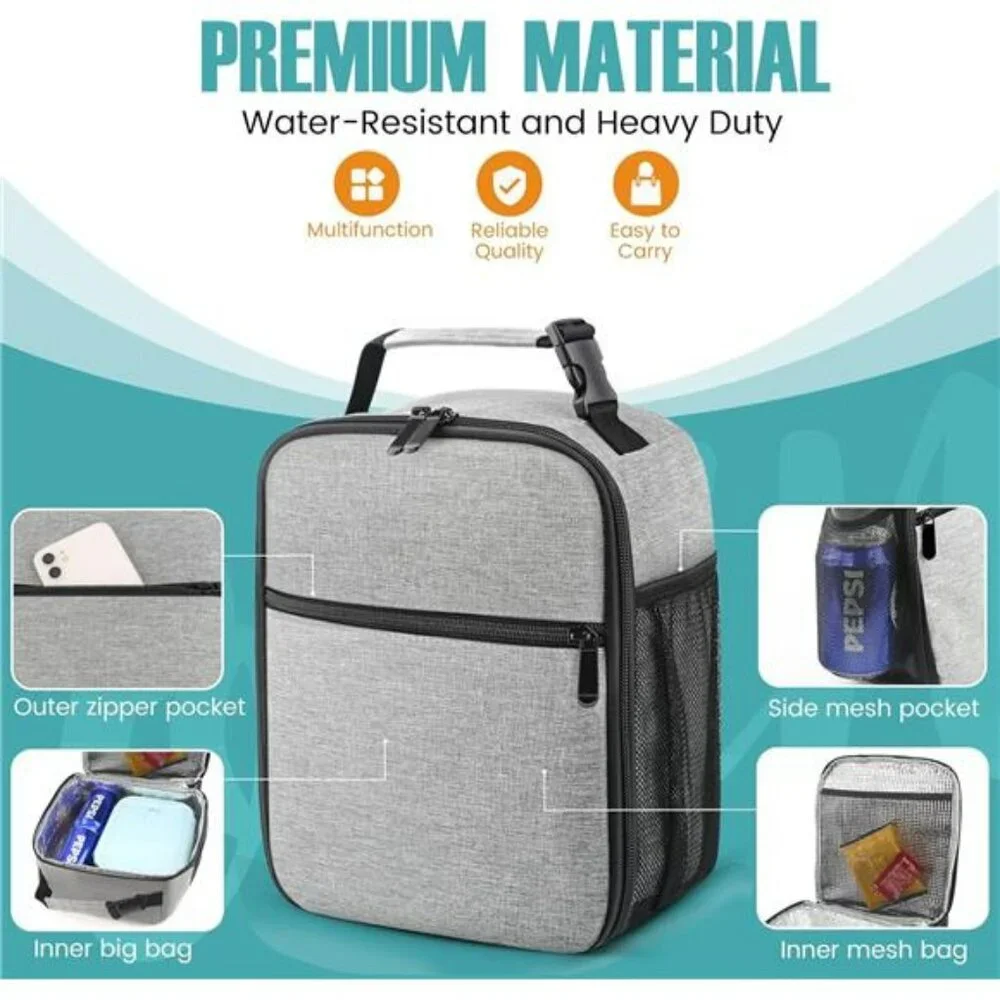 Insulated Lunch Bag Tote Reusable Waterproof Cooler Lunchbox for Work or Picnic